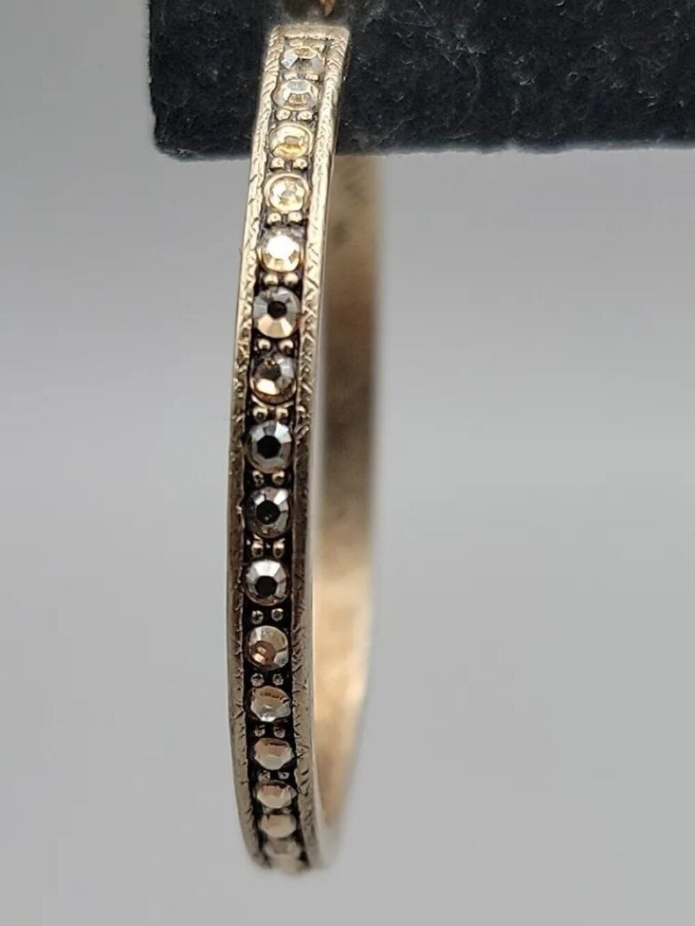 Vintage Givenchy AB Swarovski Crystal Pave Hoop Earrings Gold Plated 1990s 1.5" - Picture 3 of 15